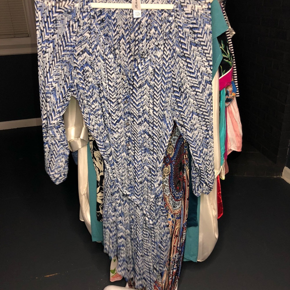 Pure Energy Blue and White Chevron Dress